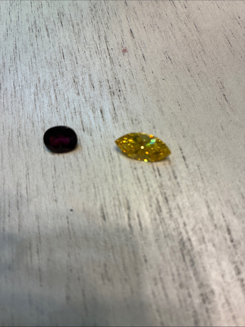 Yellow Marquise CZ, and Small Garnet Round Gemstones.
